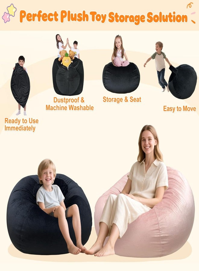 Lukeight Stuffed Animals Storage Bean Bag Chair Cover - Premium Velvet Organizer with YKK Zipper Holds 80+ Plush Toys, Washable Kids Room Decor (No Filling, X-Large) - Image 3